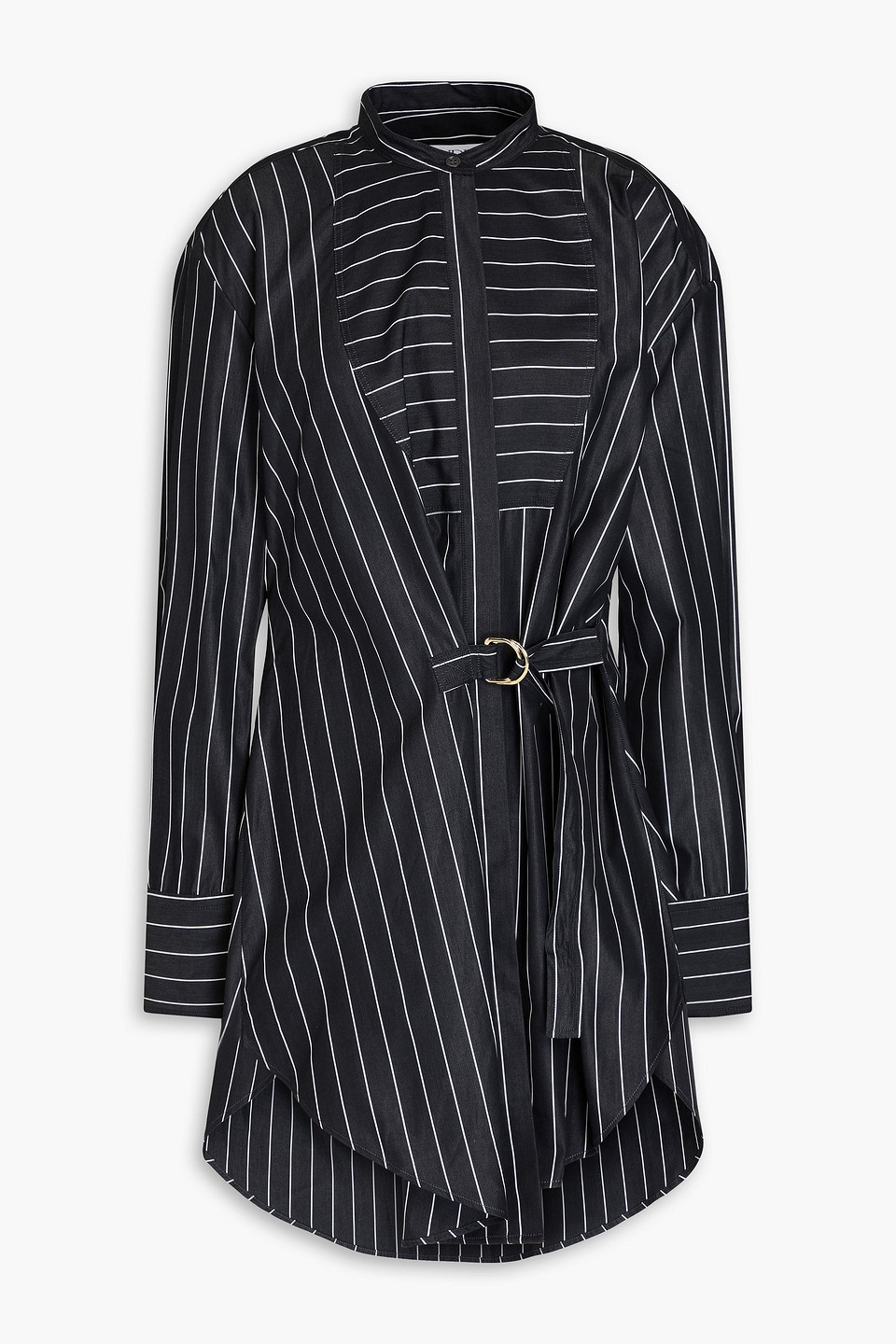 Jw Anderson Buckled Striped Cotton-poplin Shirt In Black