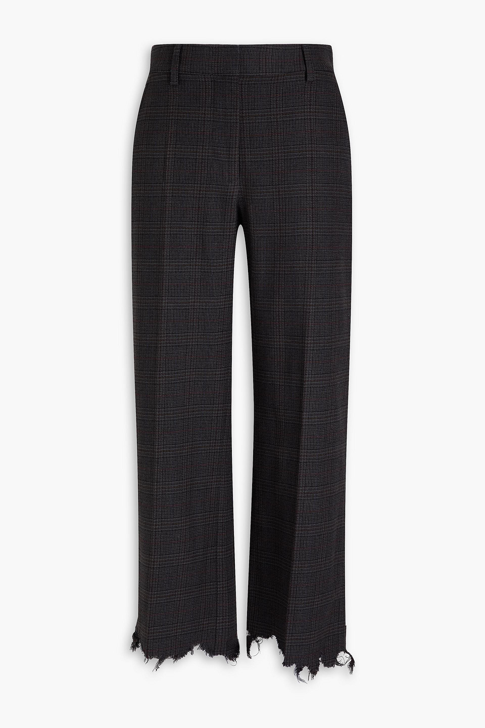 Jw Anderson Cropped Distressed Checked Wool-tweed Straight-leg Pants In Dunkelgrau