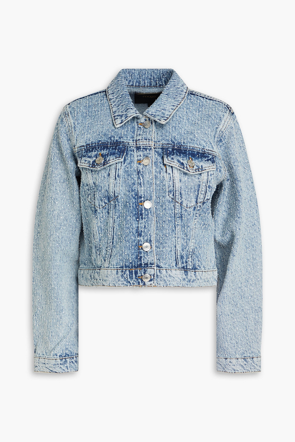 Maje Crystal-embellished Denim Vest In Mittelblauer Denim