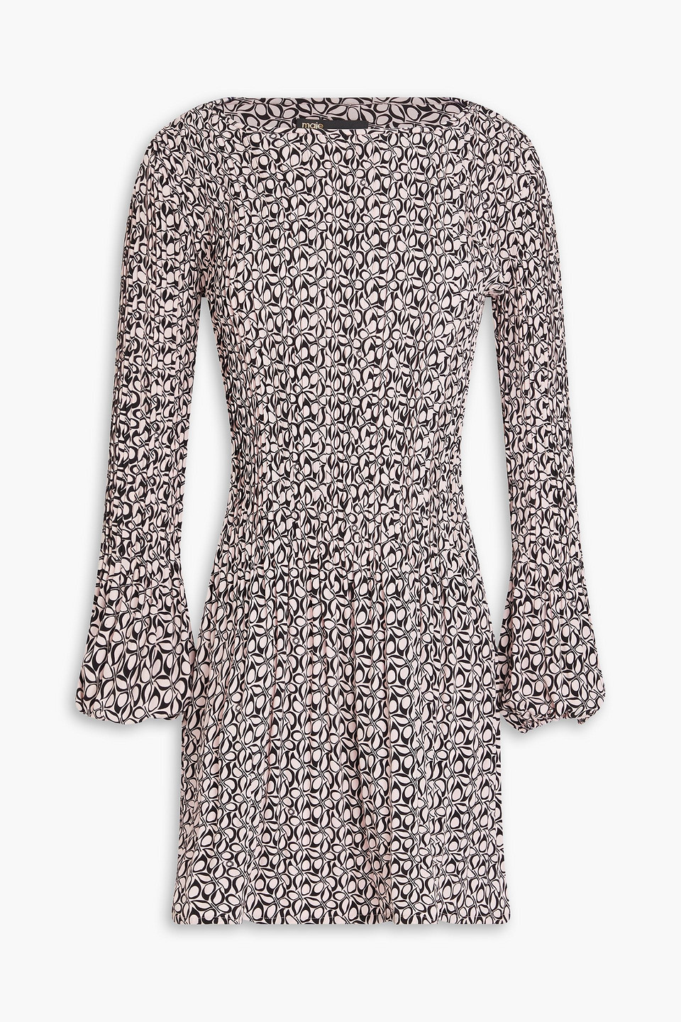 Pleated printed twill mini dress