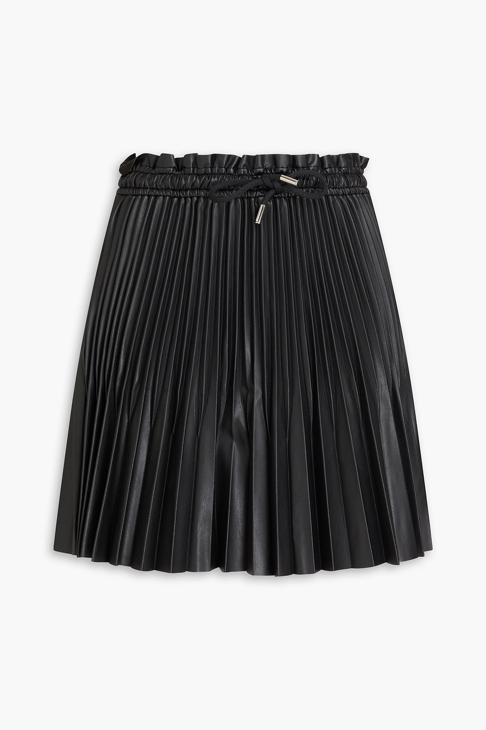 Maje Womens Black Elasticated-waist Pleated Faux-leather Mini Skirt