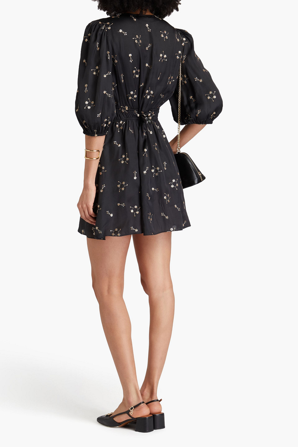 Maje Sequin-embellished Satin Mini Dress In Black