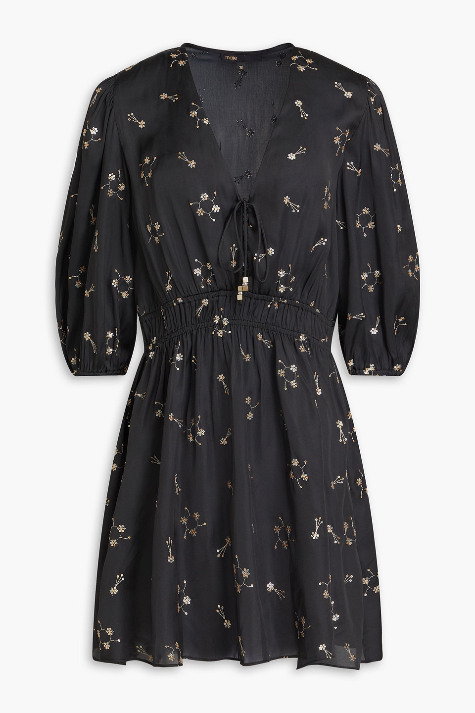 Maje Sequin-embellished Satin Mini Dress In Black