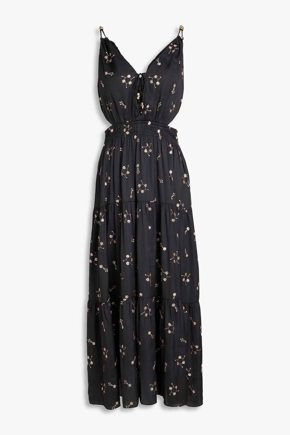 Maje Sequin-embellished Satin Midi Dress In Schwarz