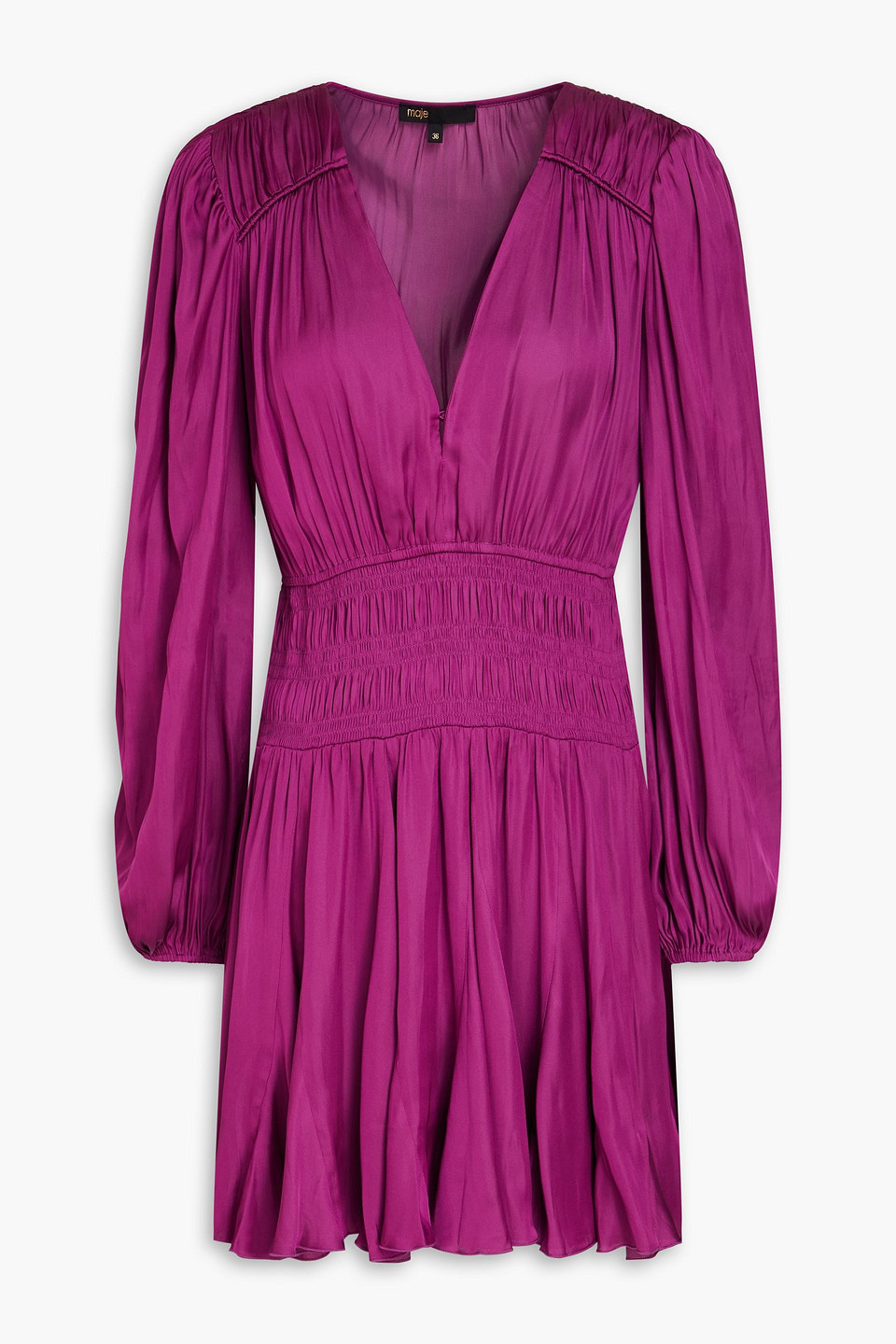maje - shirred satin mini dress - purple - fr 40
