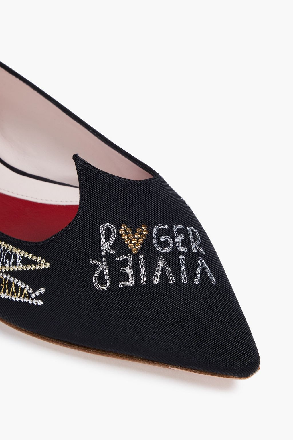 ROGER VIVIER Crystal-emellished metallic faille point-toe flats