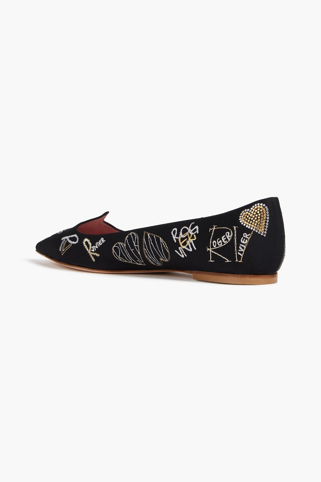 ROGER VIVIER Crystal-emellished metallic faille point-toe flats