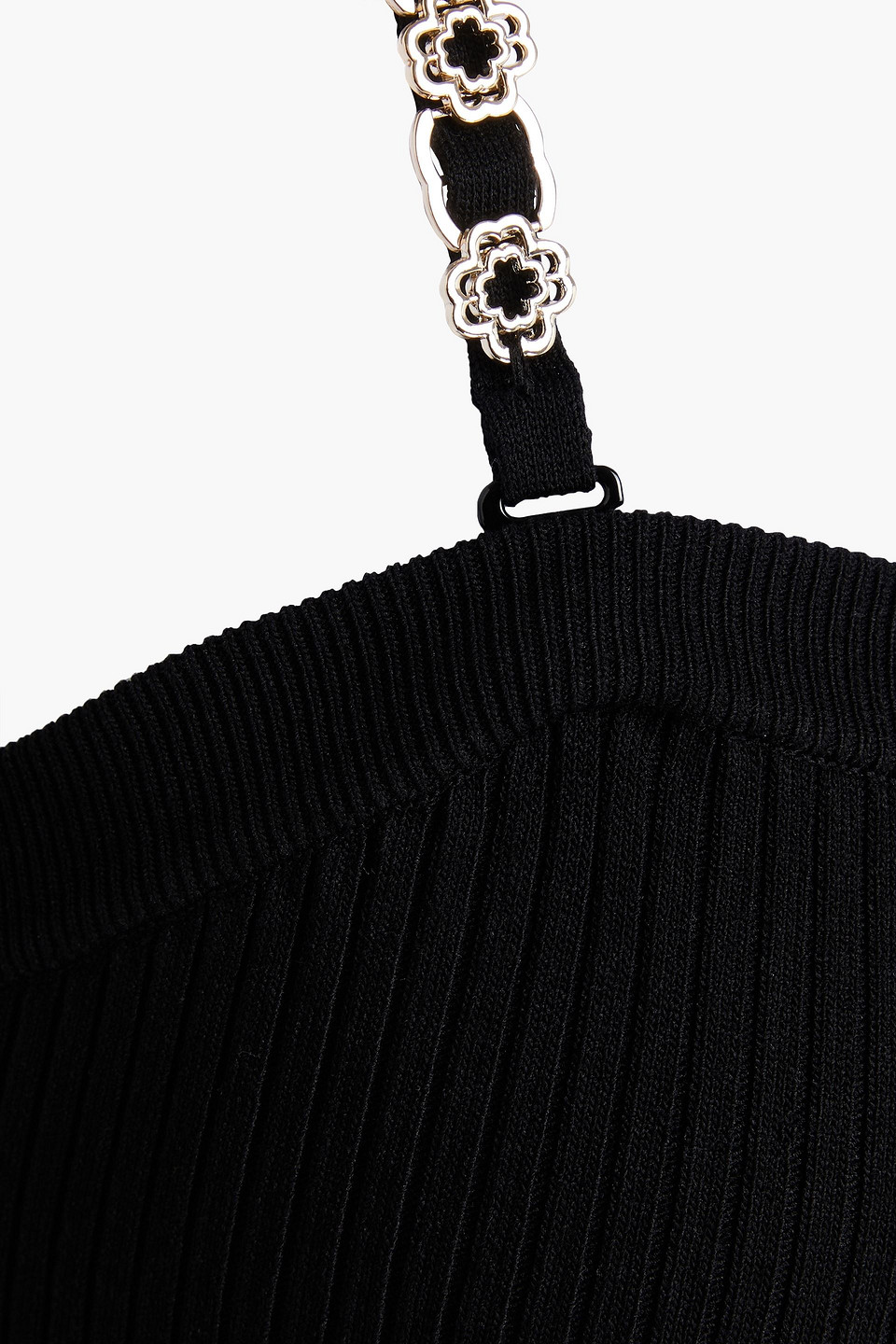 MAJE EMBELLISHED RIBBED-KNIT MIDI DRESS