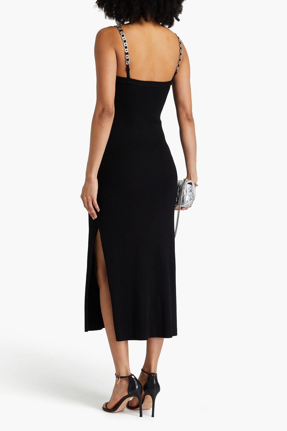 MAJE EMBELLISHED RIBBED-KNIT MIDI DRESS