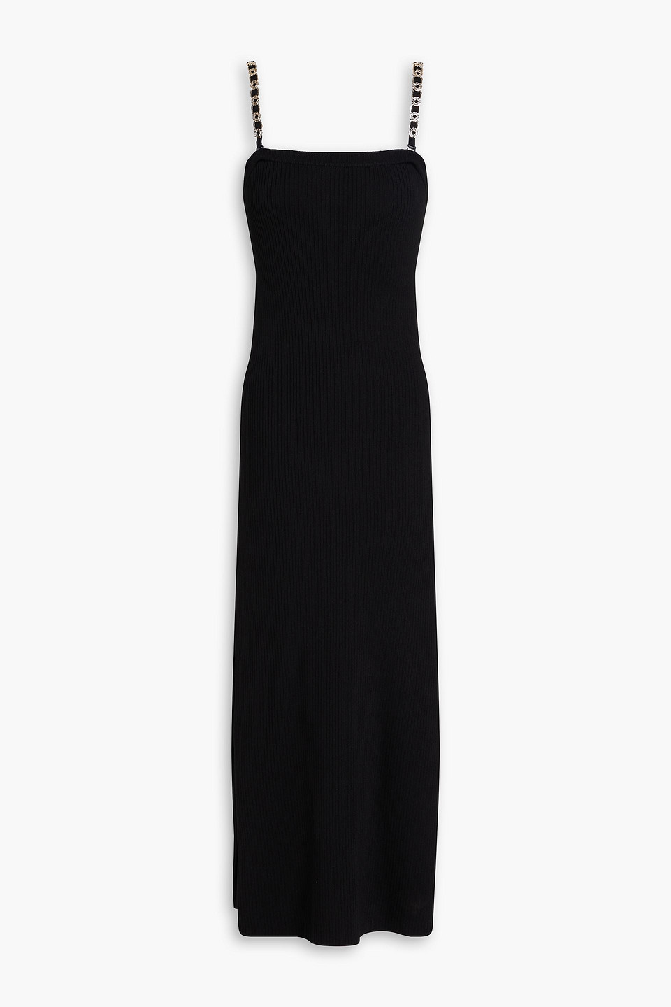 MAJE EMBELLISHED RIBBED-KNIT MIDI DRESS