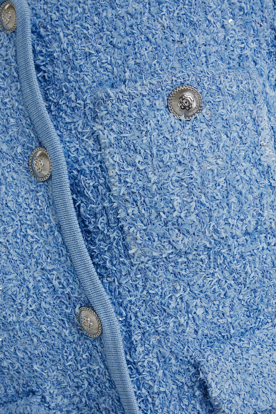 Maje Cardigan Aus Tweed Aus Einer Baumwollmischung Mit Pailletten In Bleu
