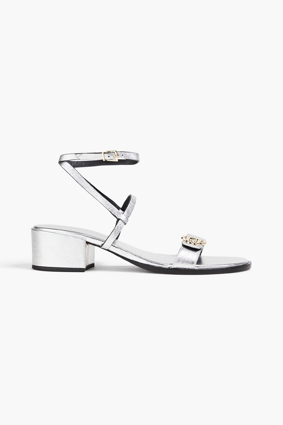 Maje Metallic Leather Sandals In Silver
