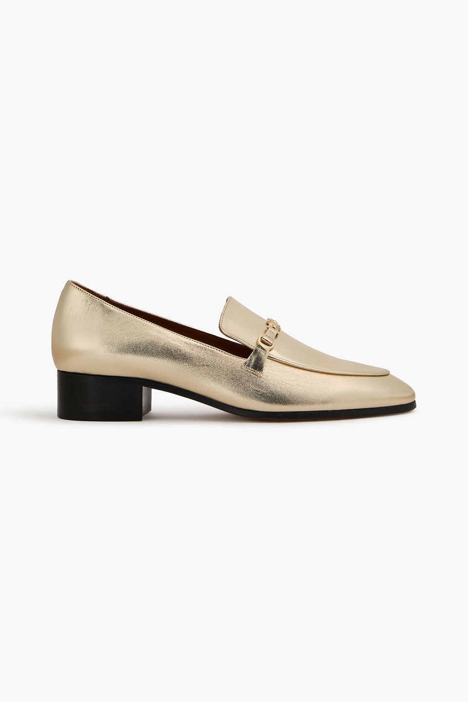 Maje Embellished Metallic Leather Loafers In Gold