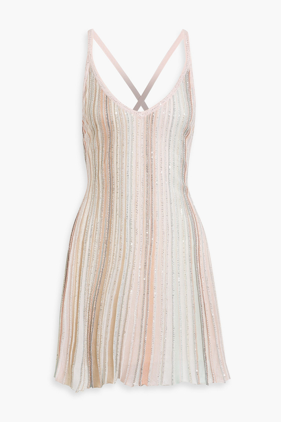 Missoni Sequin-embellished Striped Crochet-knit Mini Dress In Pastel Pink