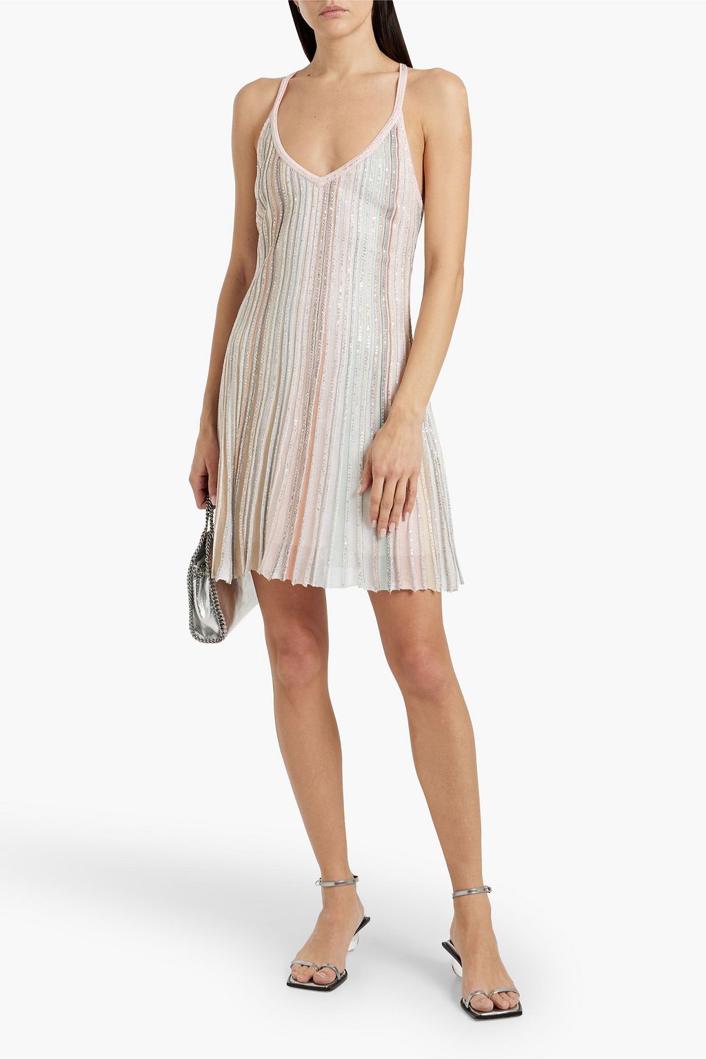 MISSONI Sequin-embellished striped crochet-knit mini dress