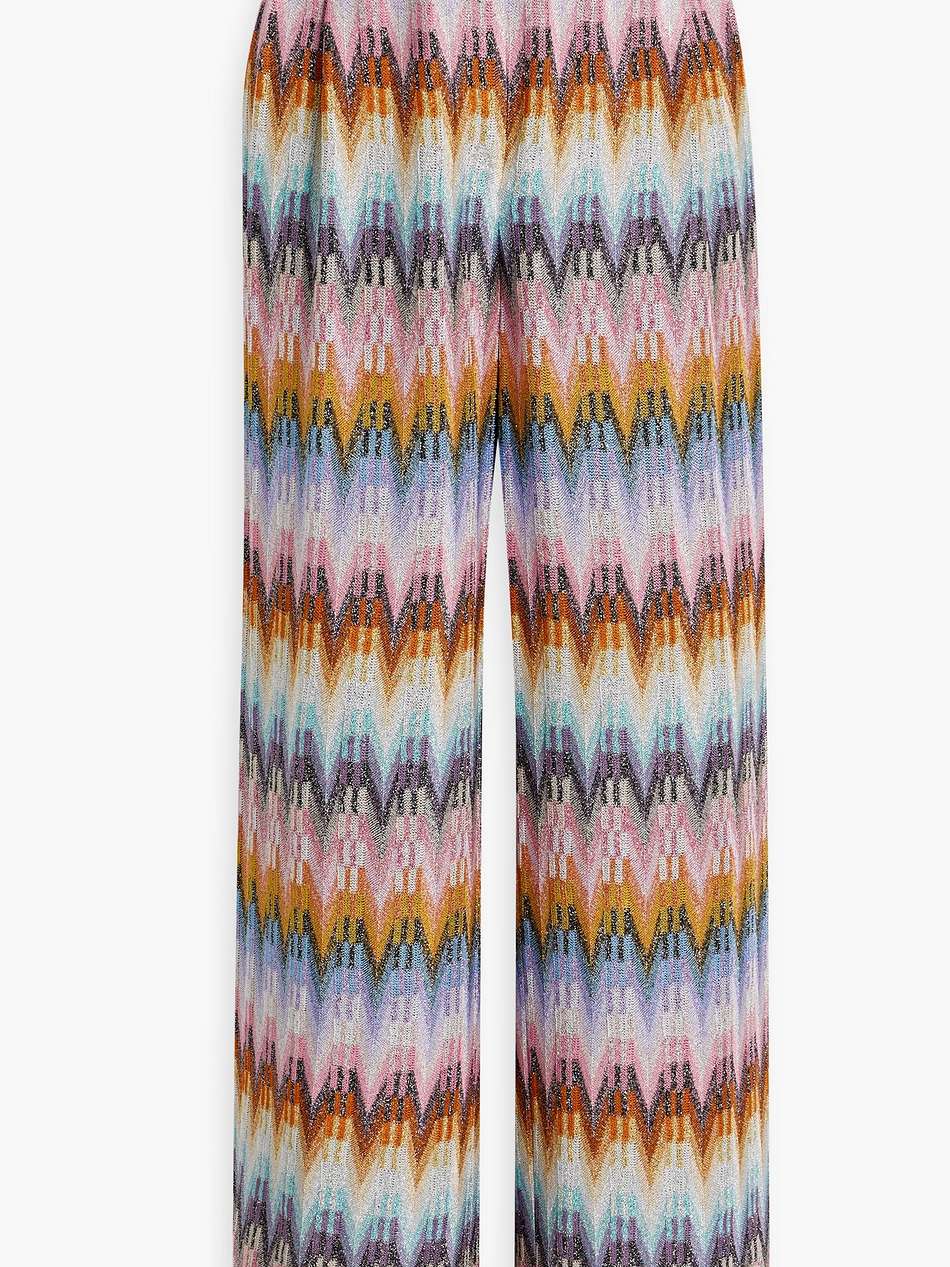 metallic crochet-knit wide-leg pants