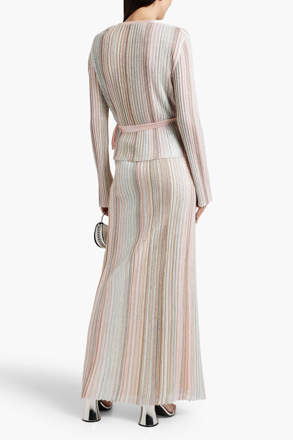 MISSONI Sequin-embellished striped ribbed-knit maxi skirt