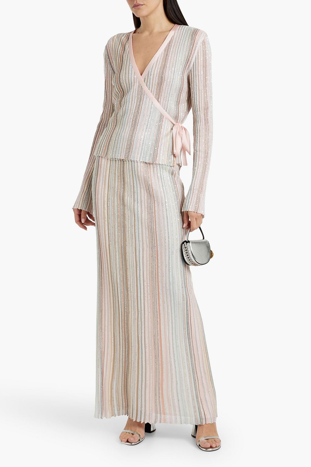 MISSONI Sequin-embellished striped ribbed-knit maxi skirt