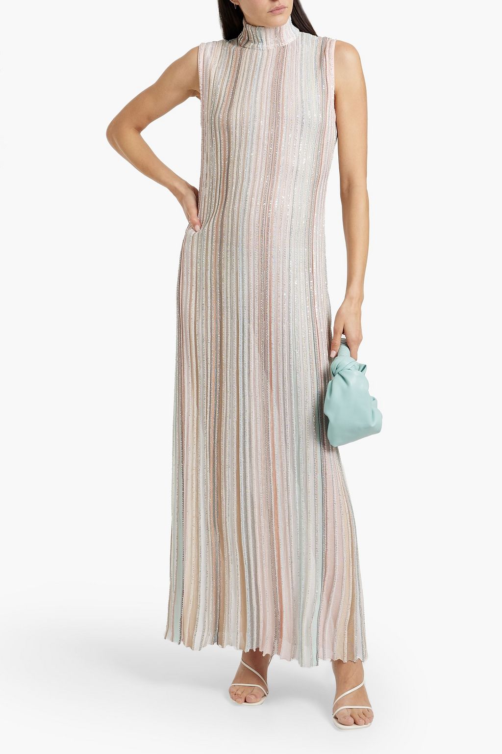MISSONI Sequin-embellished striped ribbed-knit maxi dress