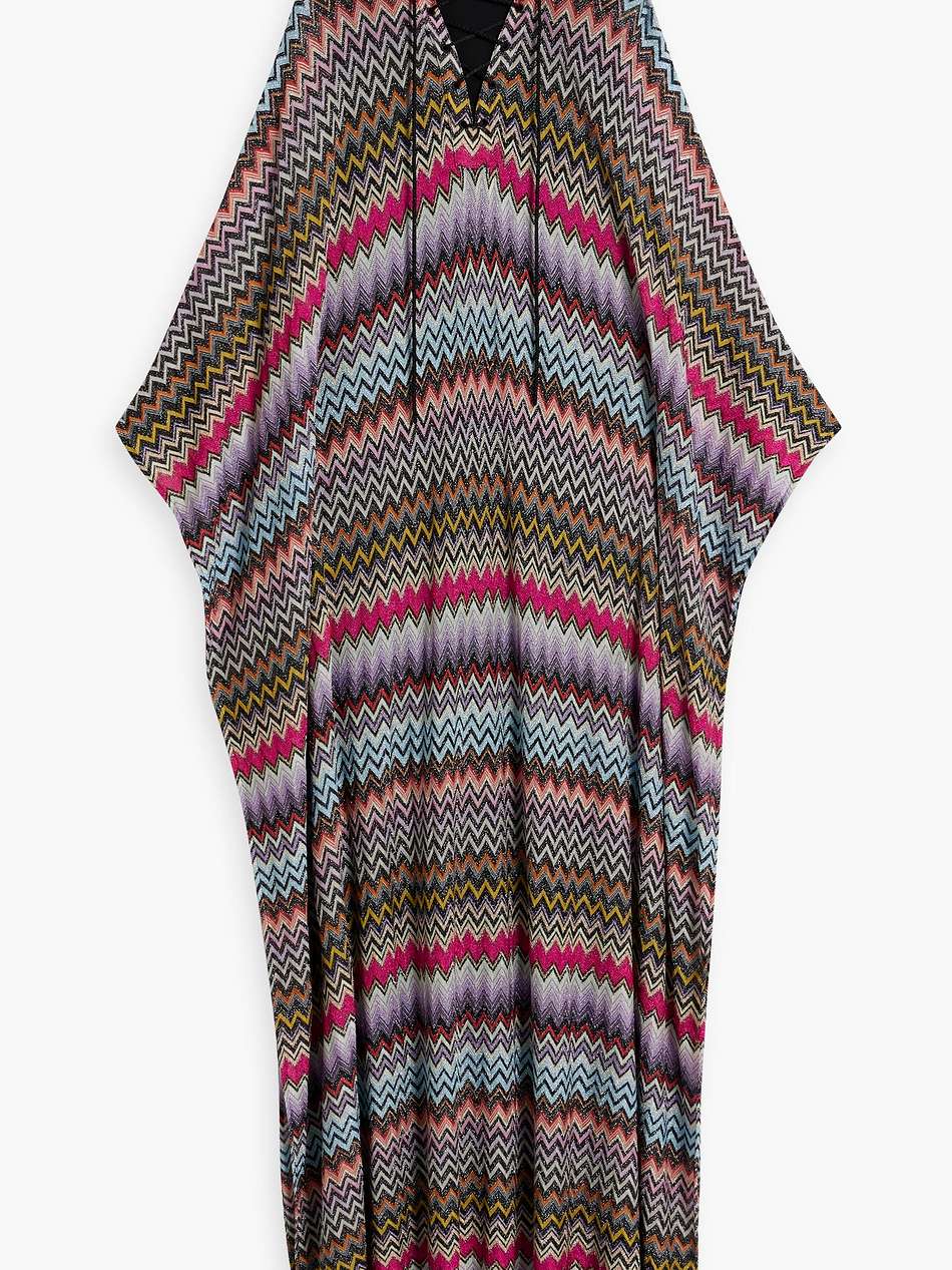 lace-up metallic crochet-knit maxi dress