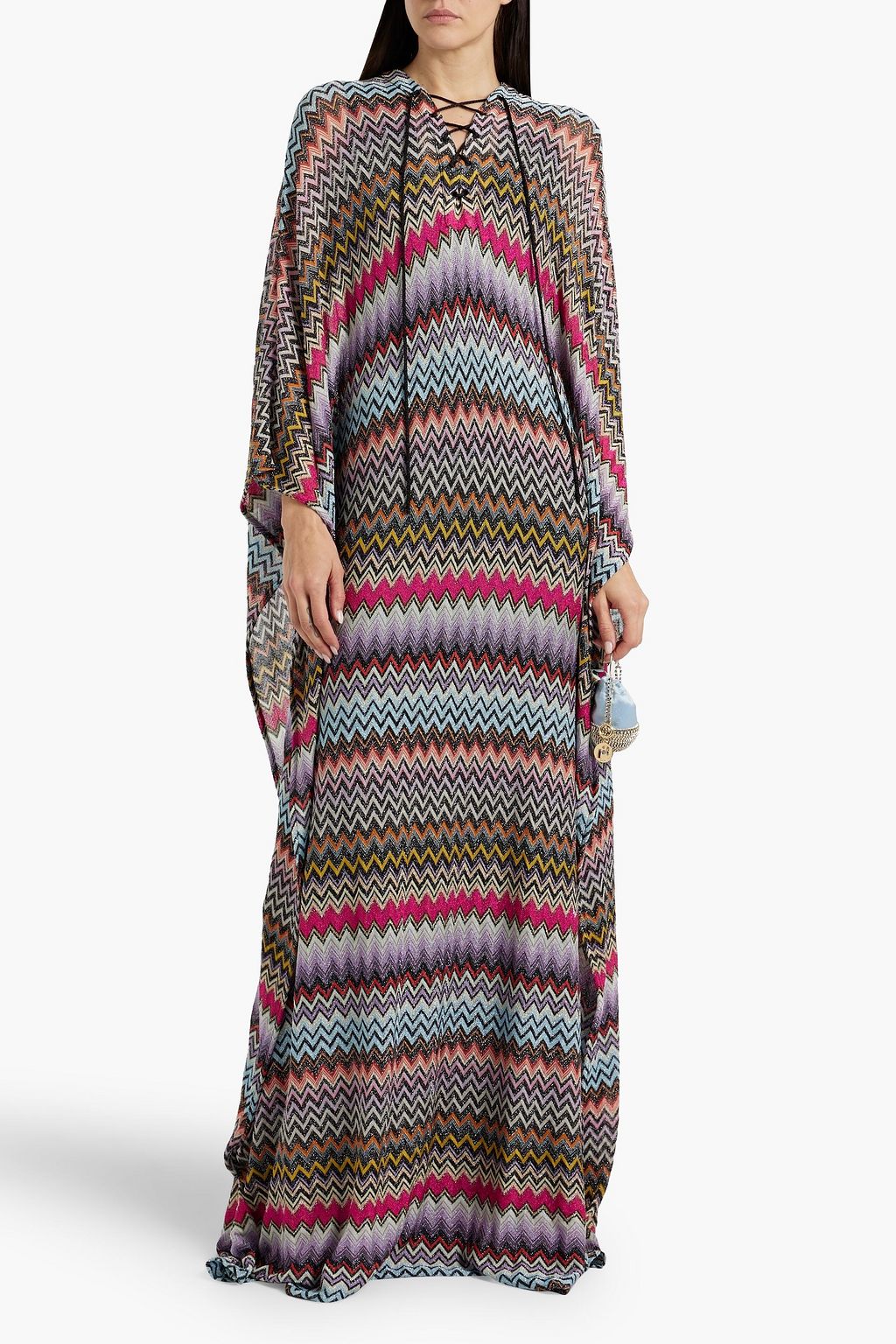 MISSONI Lace-up metallic crochet-knit maxi dress