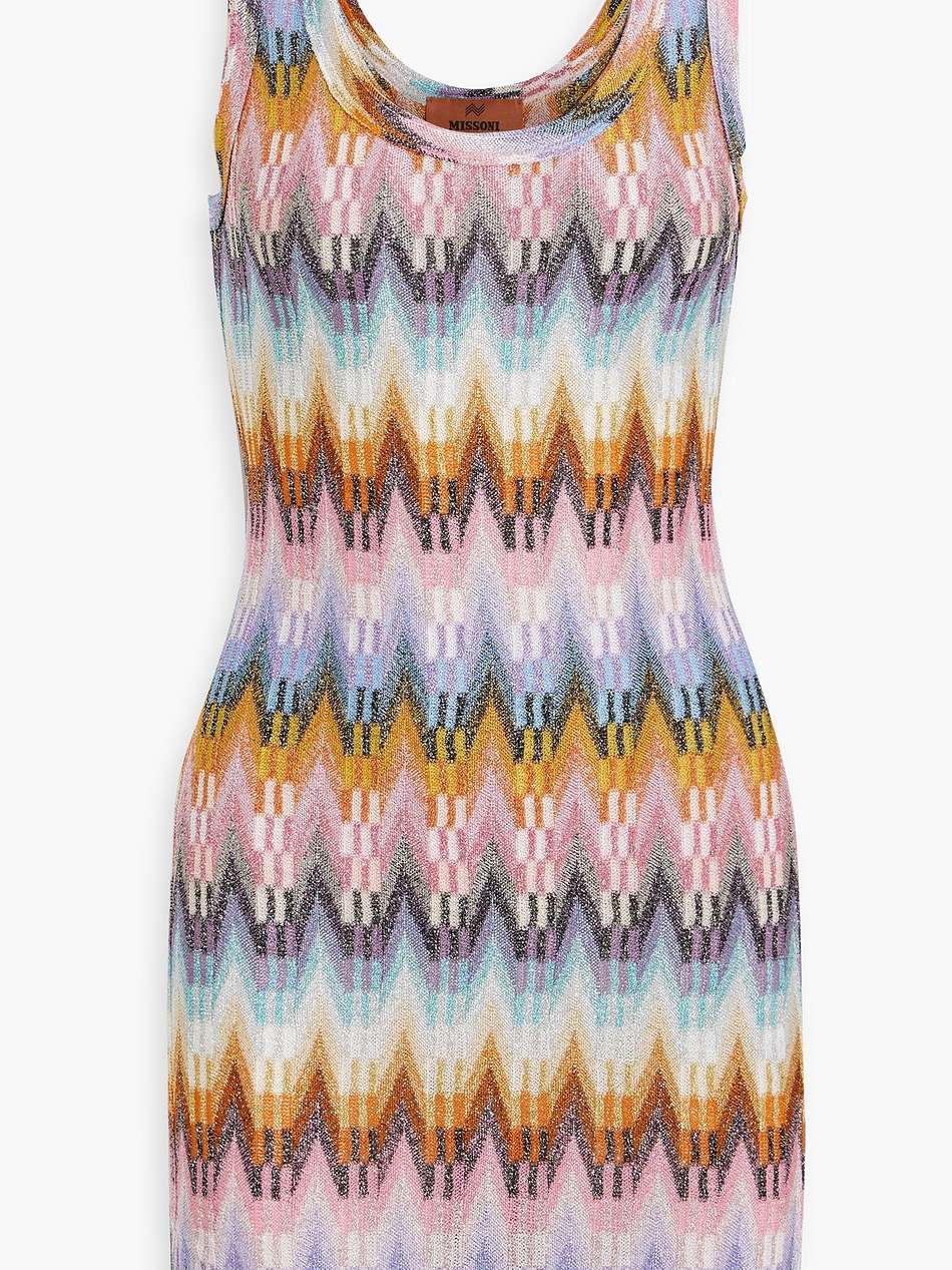 metallic crochet-knit mini dress