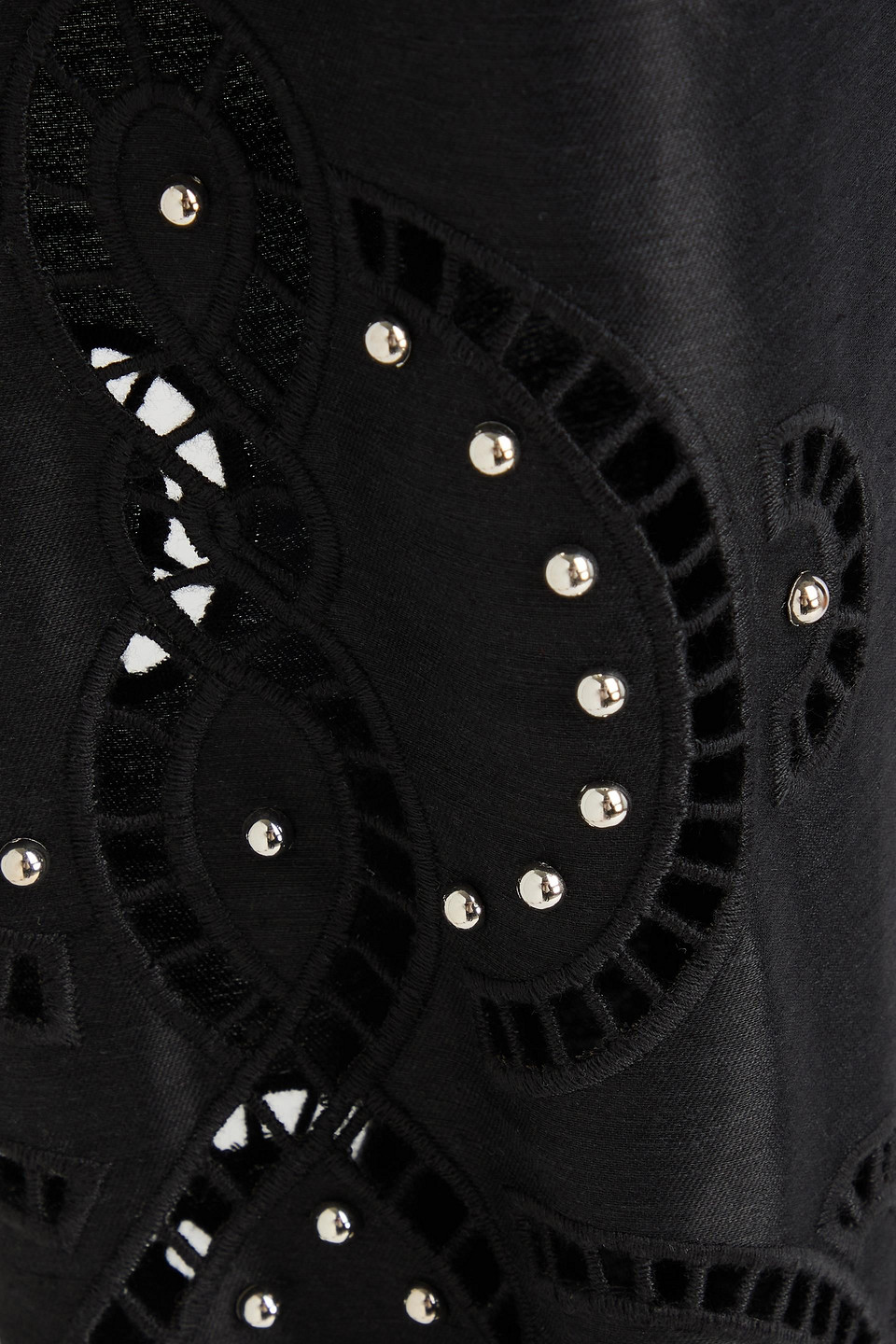 MAJE CROPPED STUDDED LINEN-BLEND SHIRT