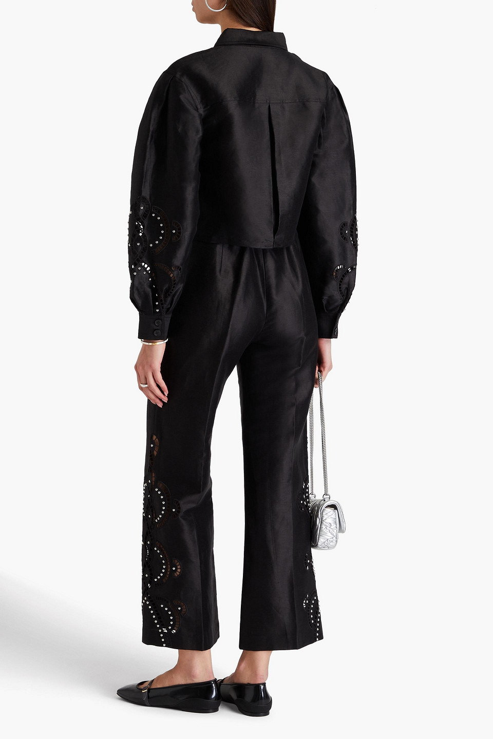 MAJE CROPPED STUDDED LINEN-BLEND SHIRT