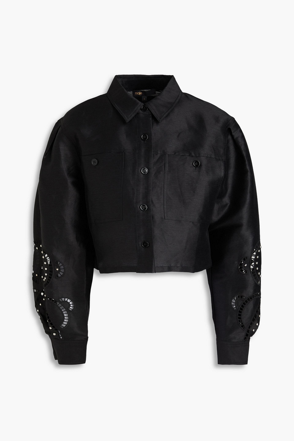 MAJE CROPPED STUDDED LINEN-BLEND SHIRT