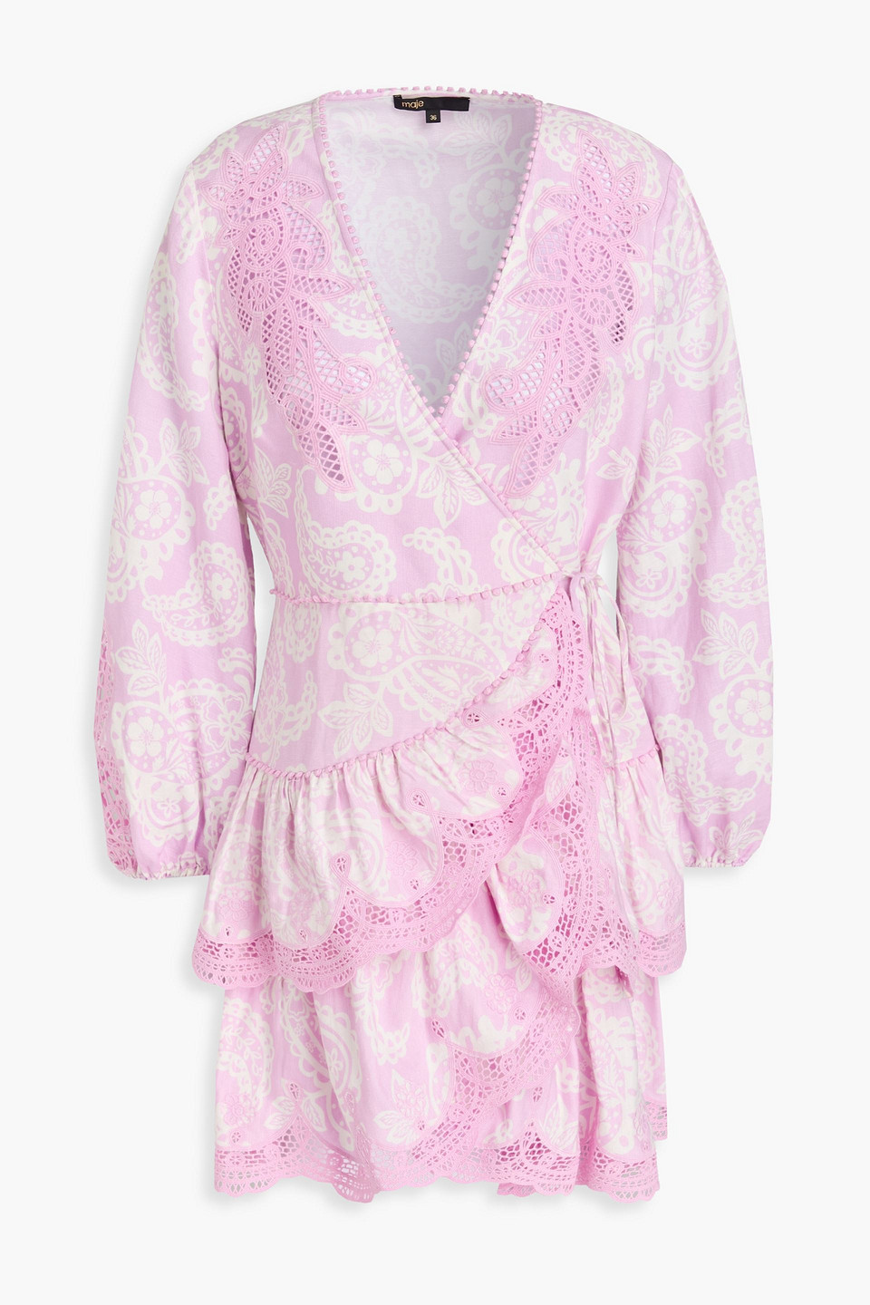 Ruffled paisley-print linen-blend mini wrap dress