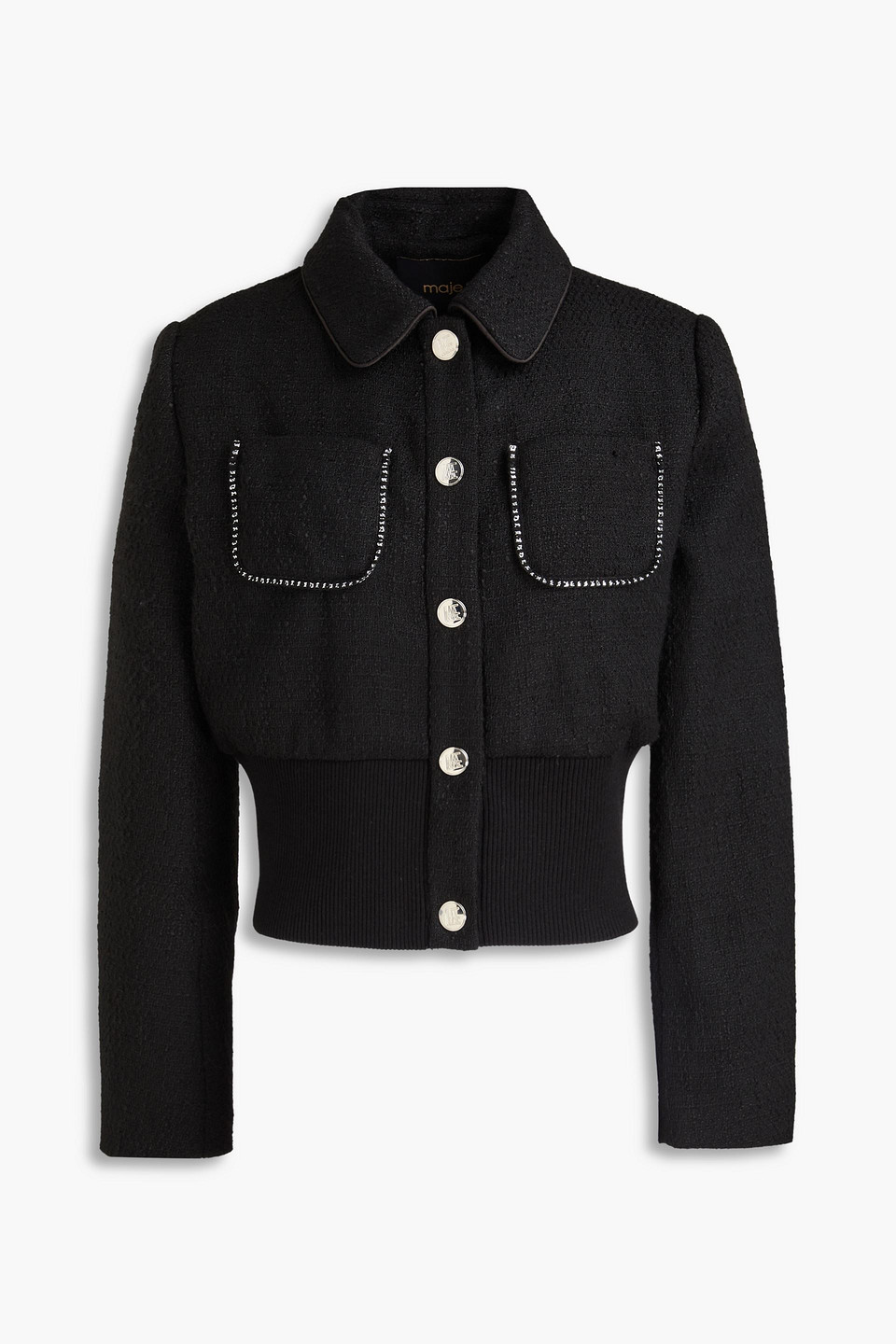 Maje Cropped Tweed Jacket In Schwarz