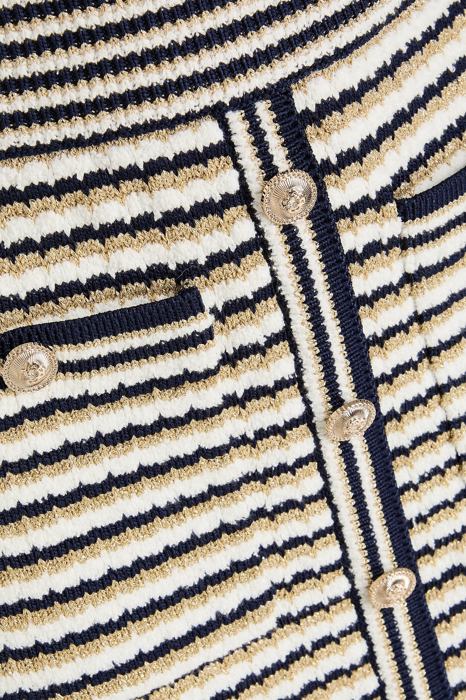 Maje Metallic Striped Knitted Mini Skirt In Marineblau