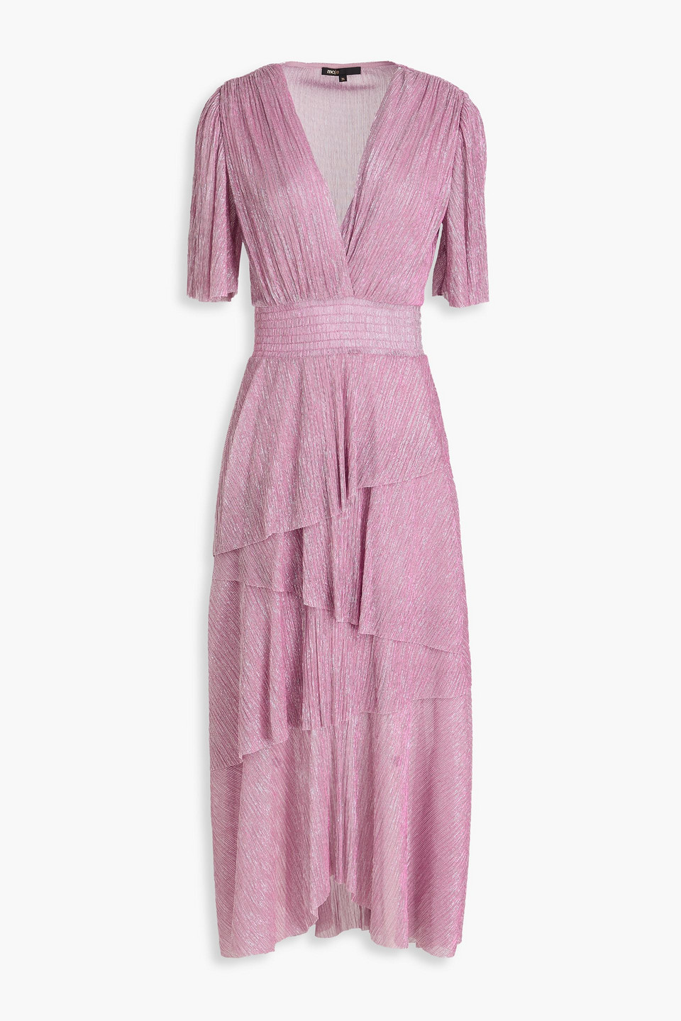 Maje Metallic Plissé-tulle Midi Dress In Fliederfarben
