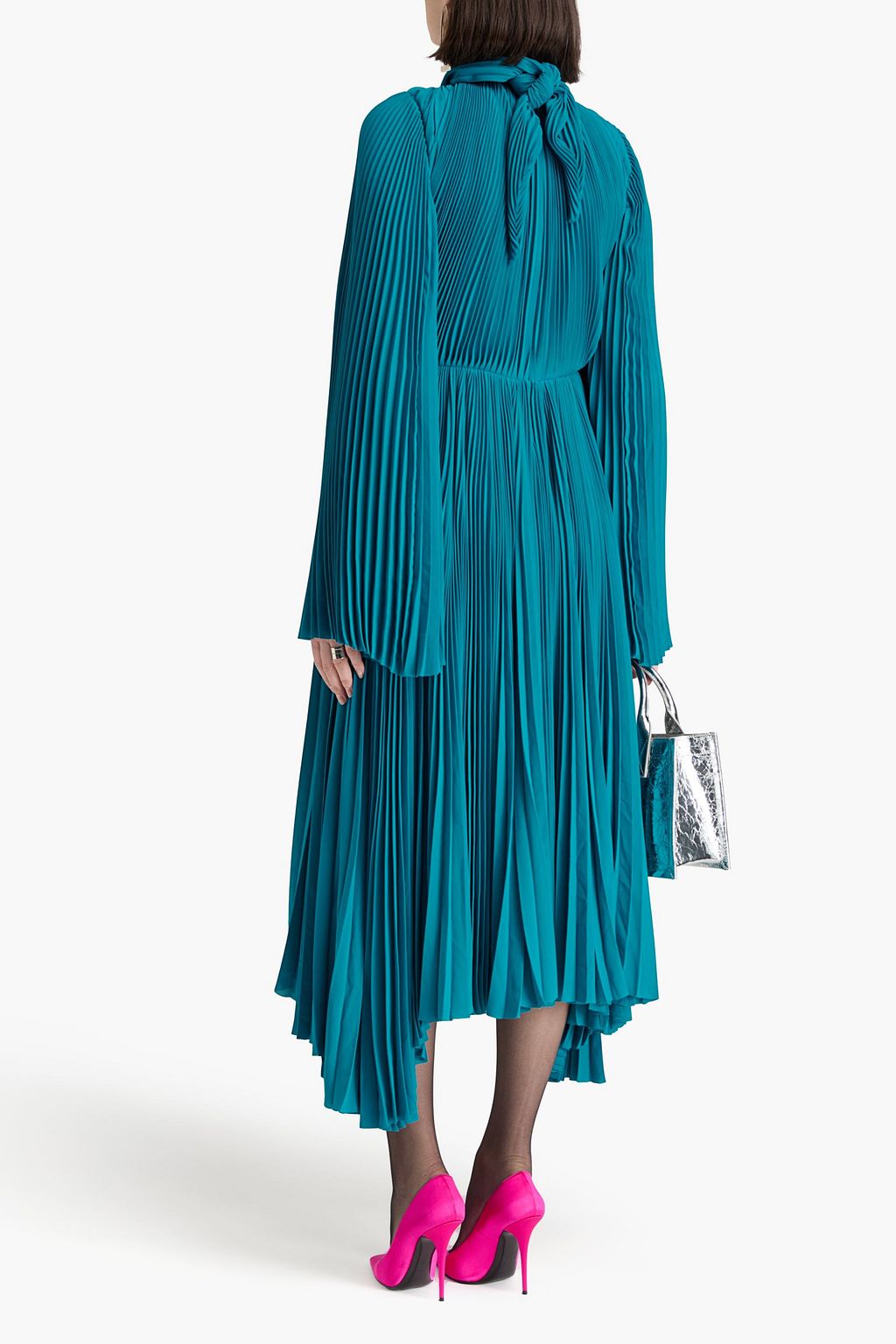 BALENCIAGA فستان بقصّة غير متماثلة من قماش الكريب مزين بكسرات
