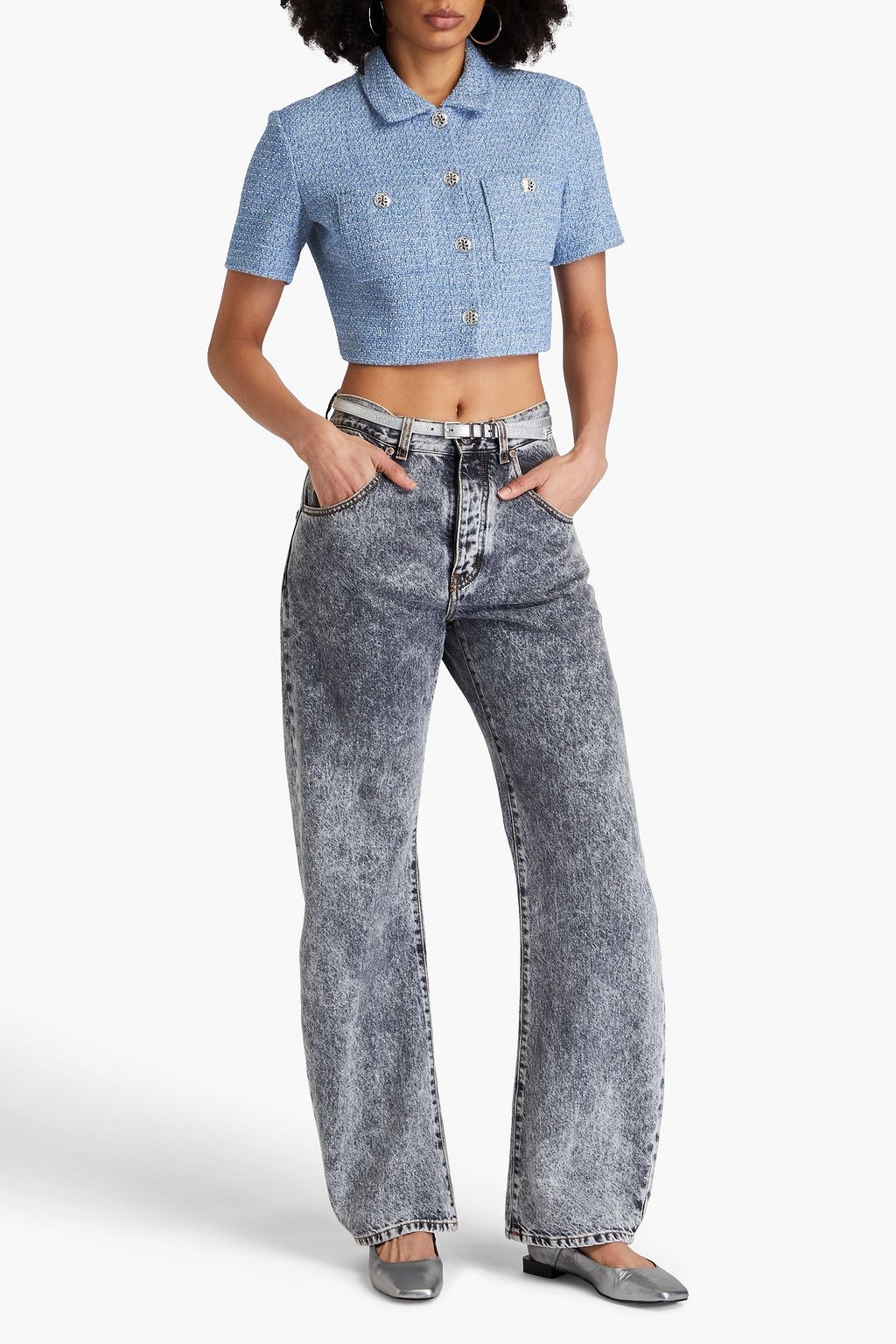 MAJE Cropped metallic cotton-blend tweed jacket