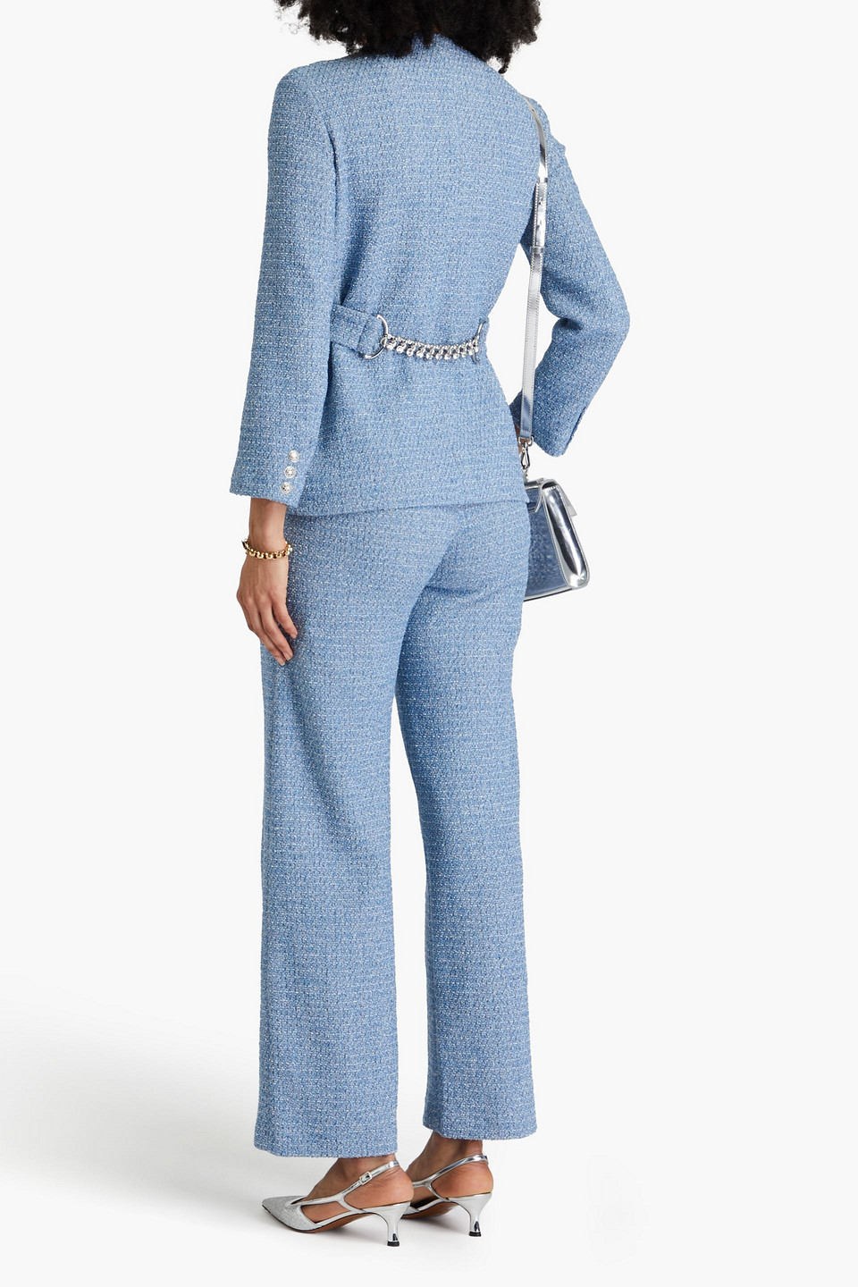 Maje Metallic Cotton-blend Bouclé-tweed Jacket In Bleu