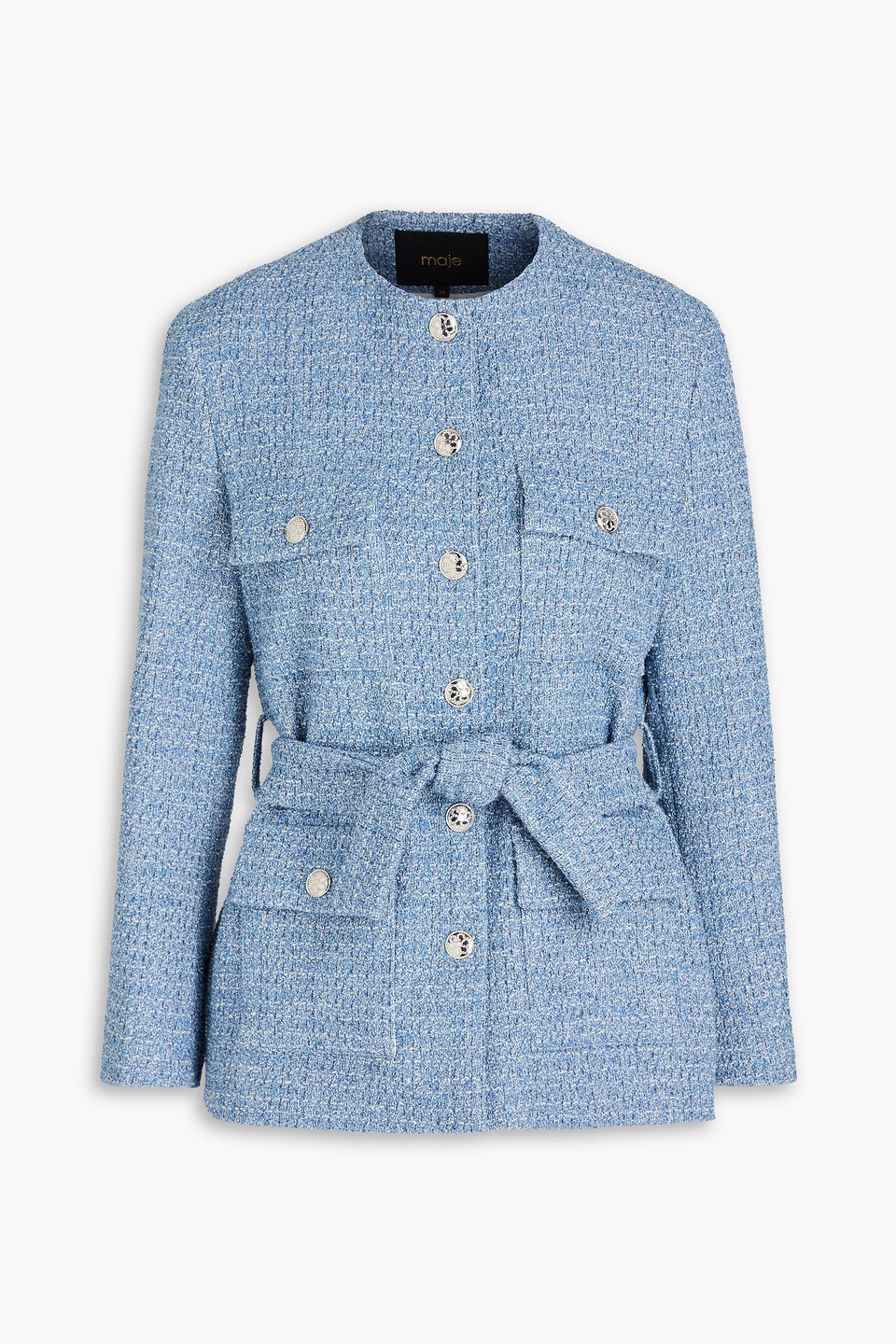 Maje Metallic Cotton-blend Bouclé-tweed Jacket In Bleu