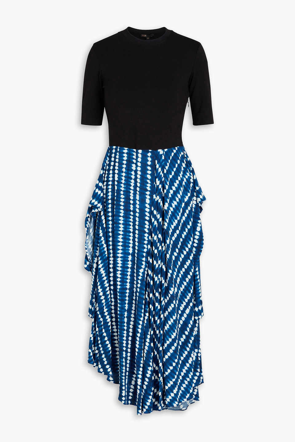Maje Printed Crepe And Jersey Midi Dress In Schwarz