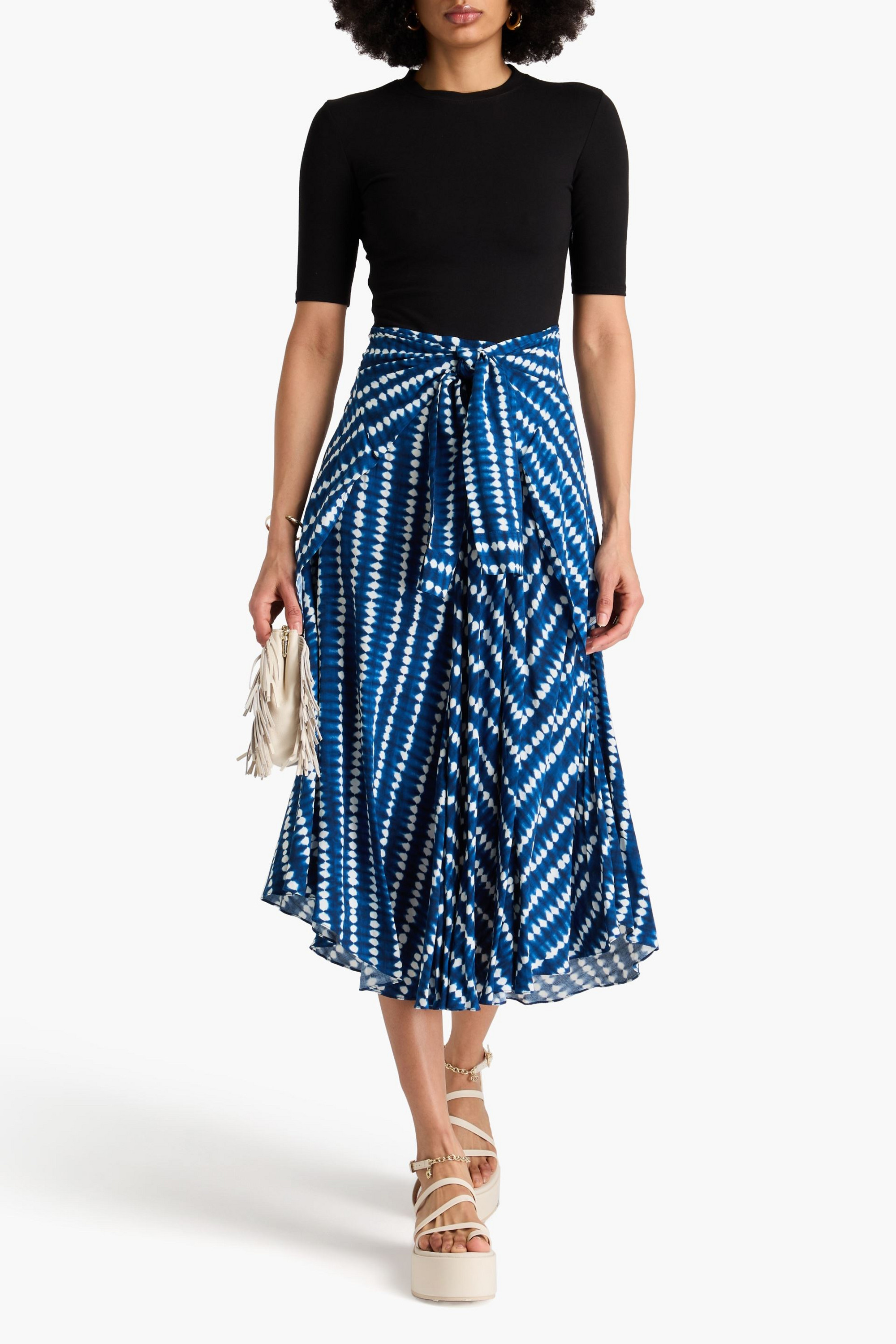 MAJE Printed crepe and jersey midi dress