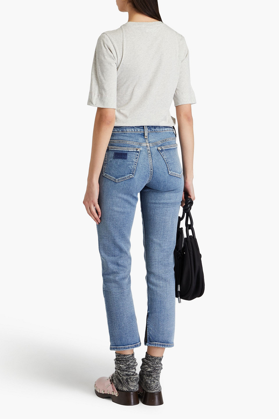 GANNI CROPPED FADED MID-RISE SLIM-LEG JEANS