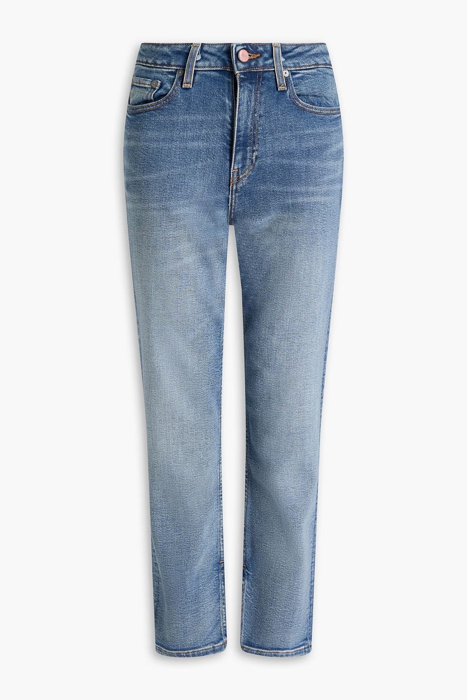 GANNI CROPPED FADED MID-RISE SLIM-LEG JEANS