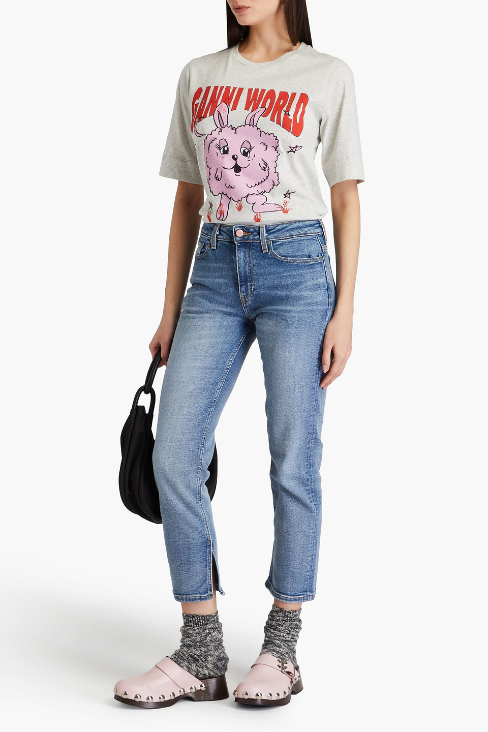 GANNI CROPPED FADED MID-RISE SLIM-LEG JEANS