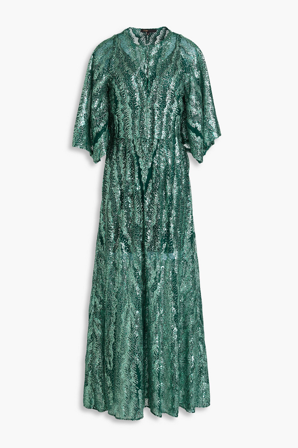 Maje Sequined Tulle Maxi Dress In Smaragdgrün