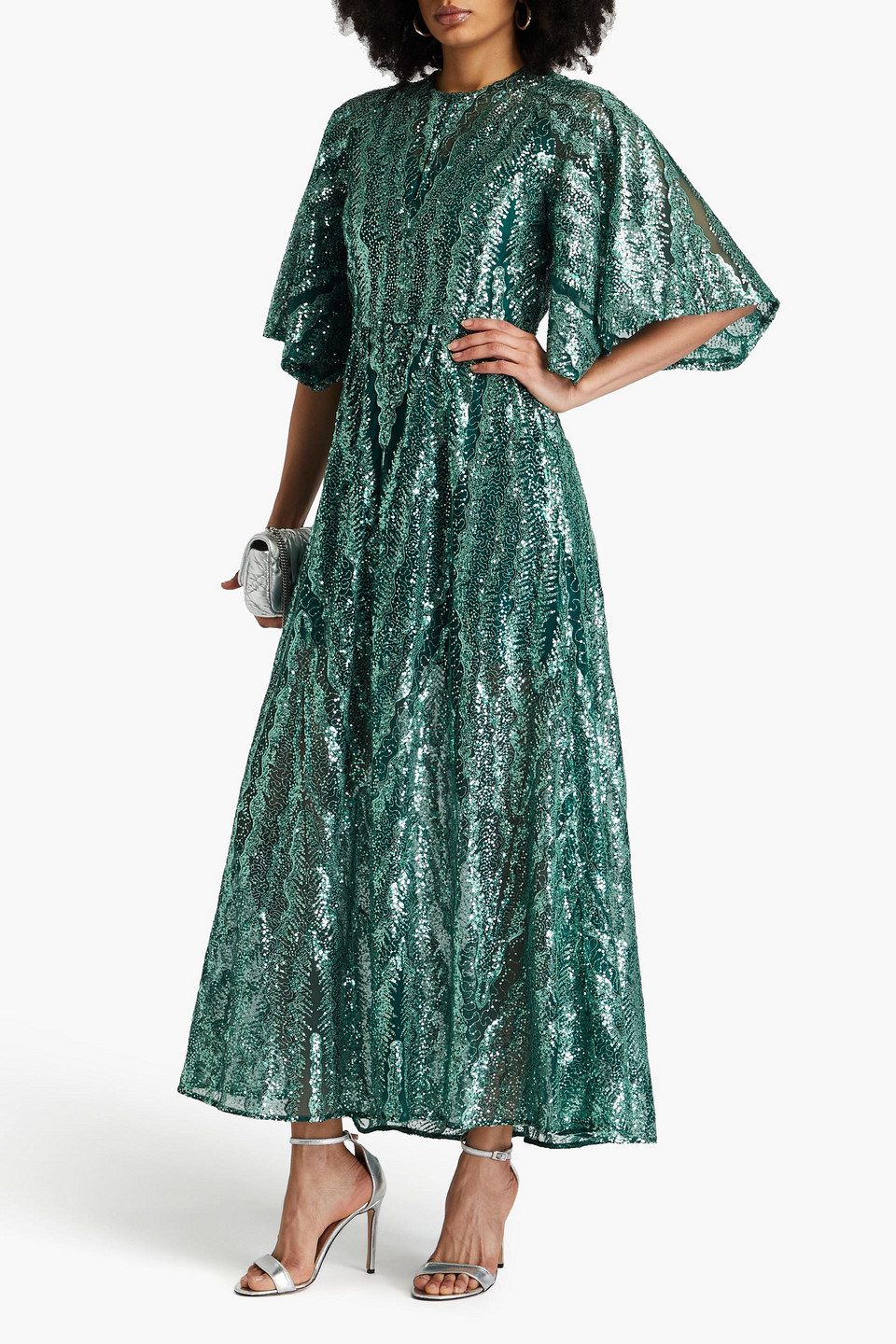 MAJE SEQUINED TULLE MAXI DRESS
