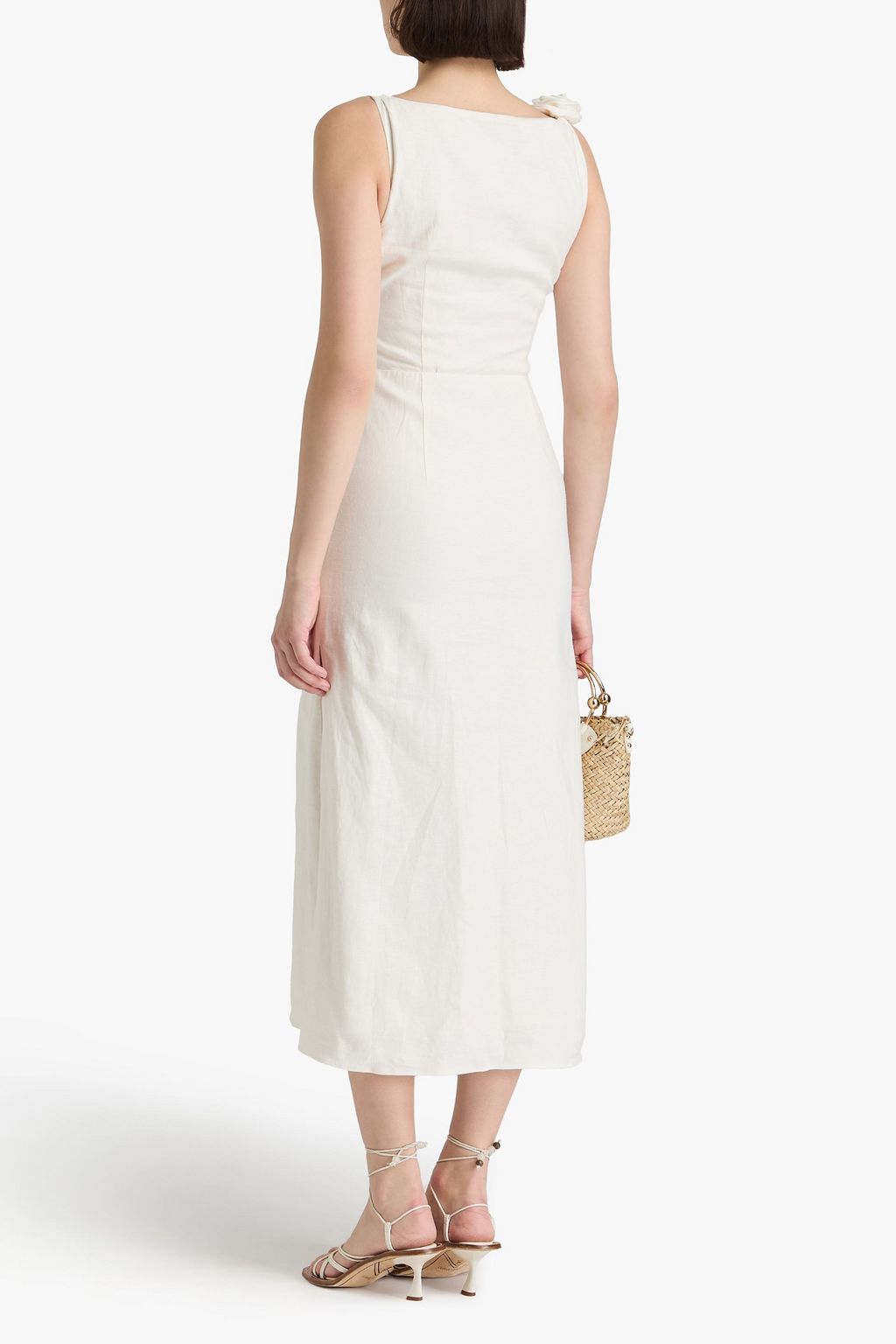 MAJE Midikleid aus einer Leinenmischung mit Cut-outs und floralen Applikationen
