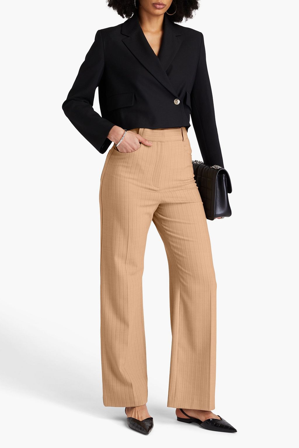 MAJE Pinstriped wool-blend tweed straight-leg pants