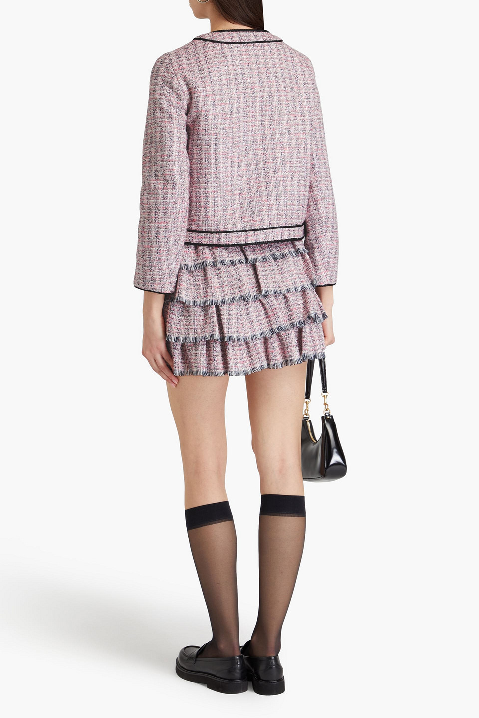 Maje Vatri Tweed Tipped Open Front Jacket In Baby-pink