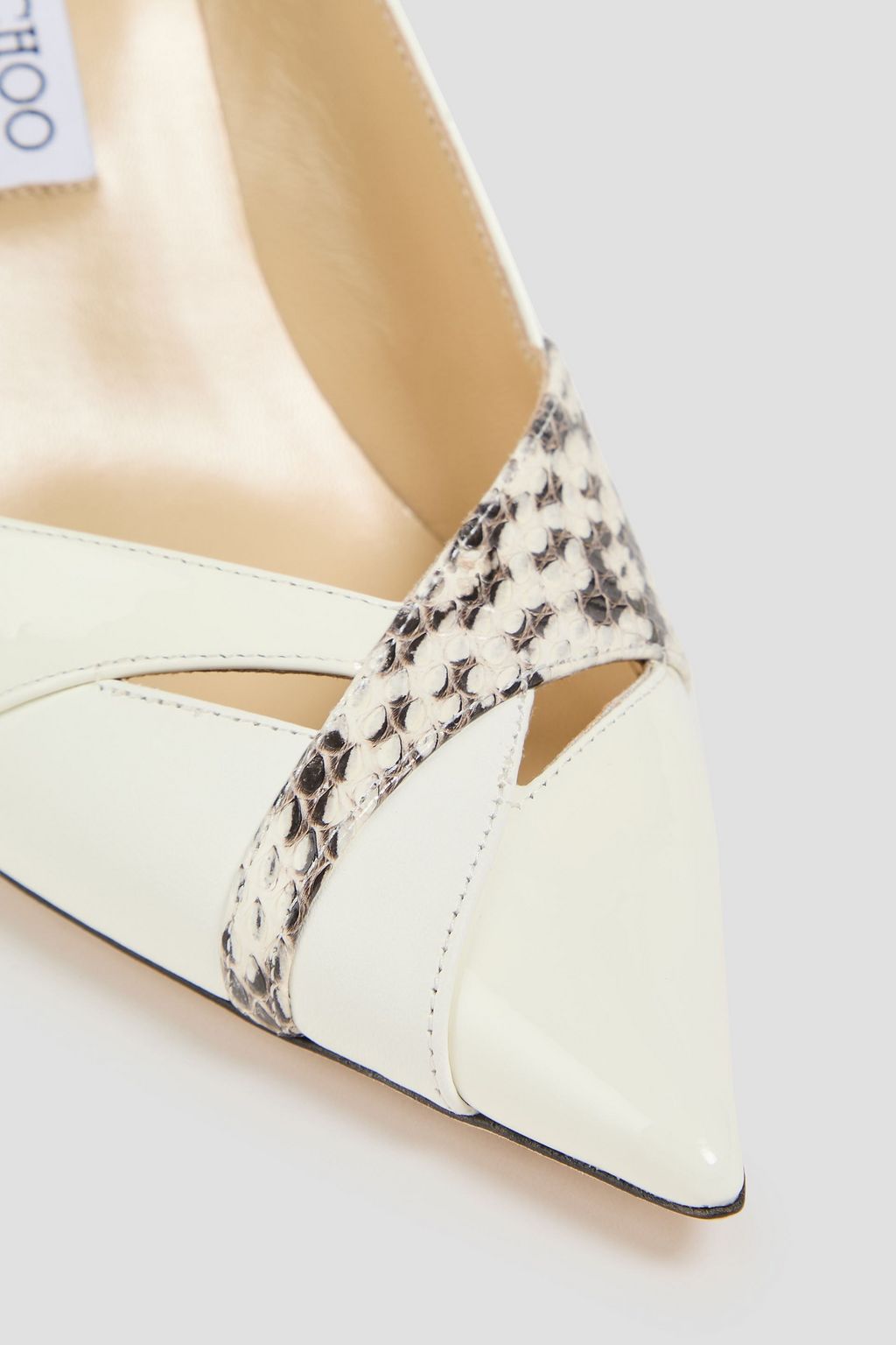 JIMMY CHOO Cutout elaphe and patent-leather pumps