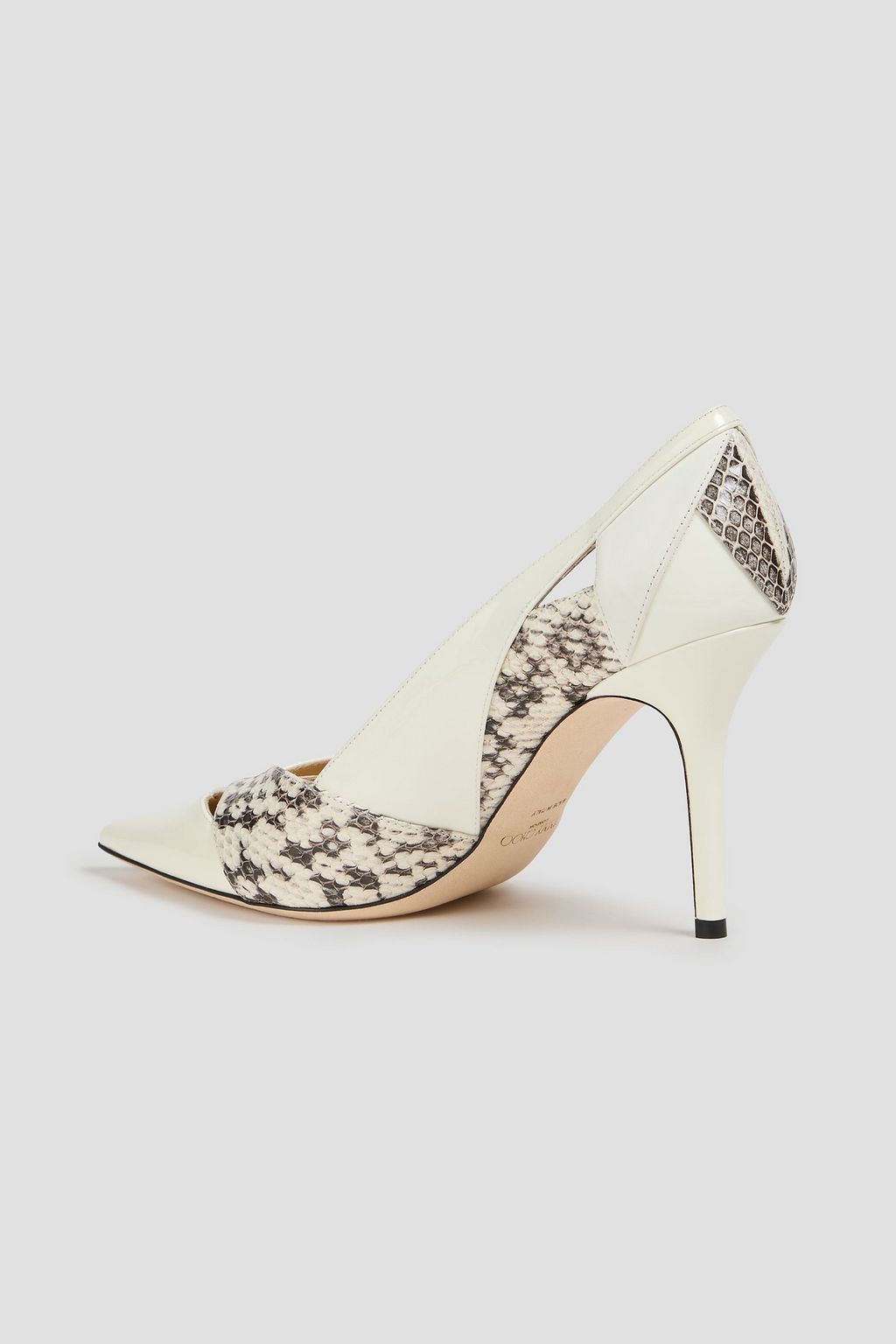 JIMMY CHOO Cutout elaphe and patent-leather pumps