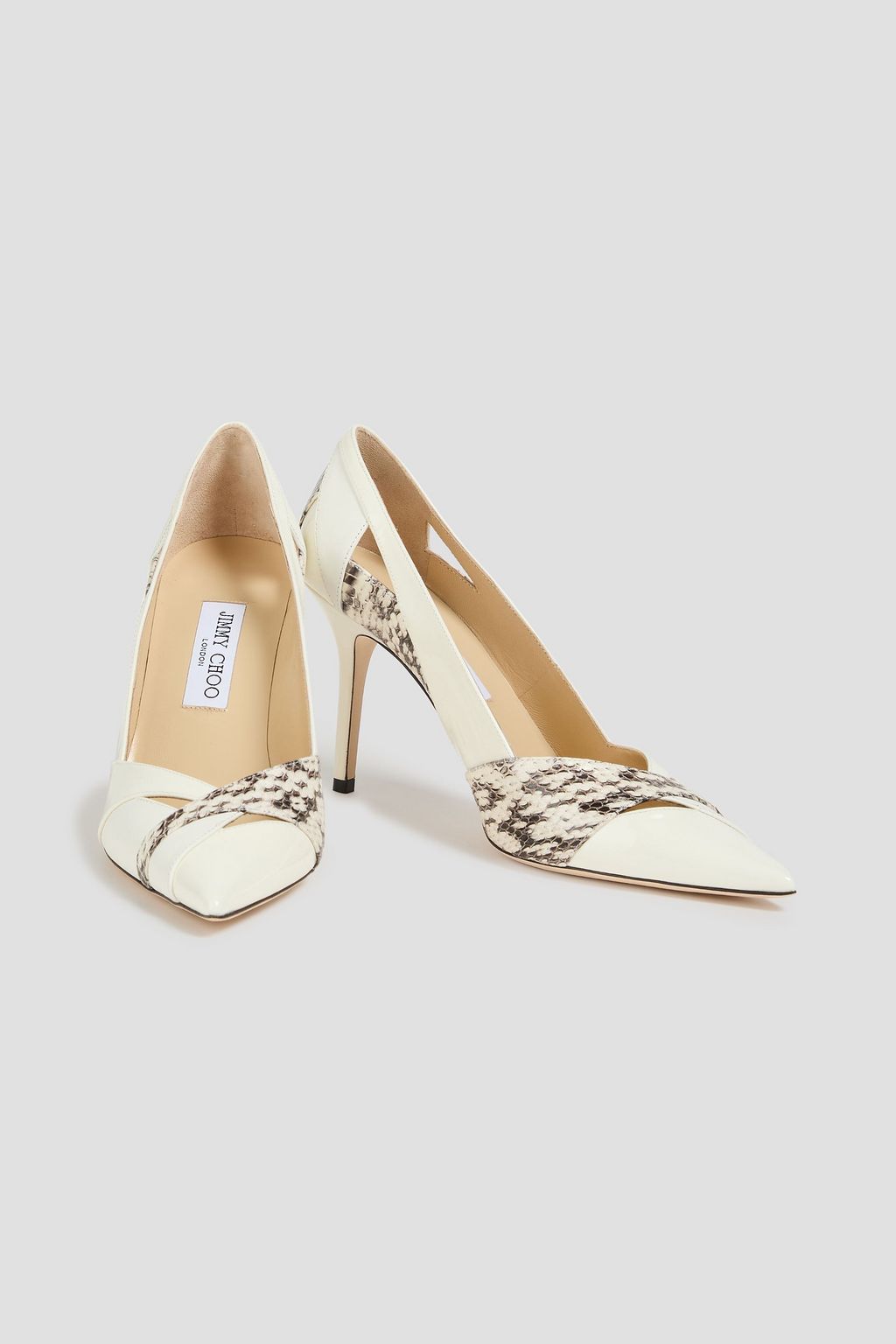 JIMMY CHOO Cutout elaphe and patent-leather pumps